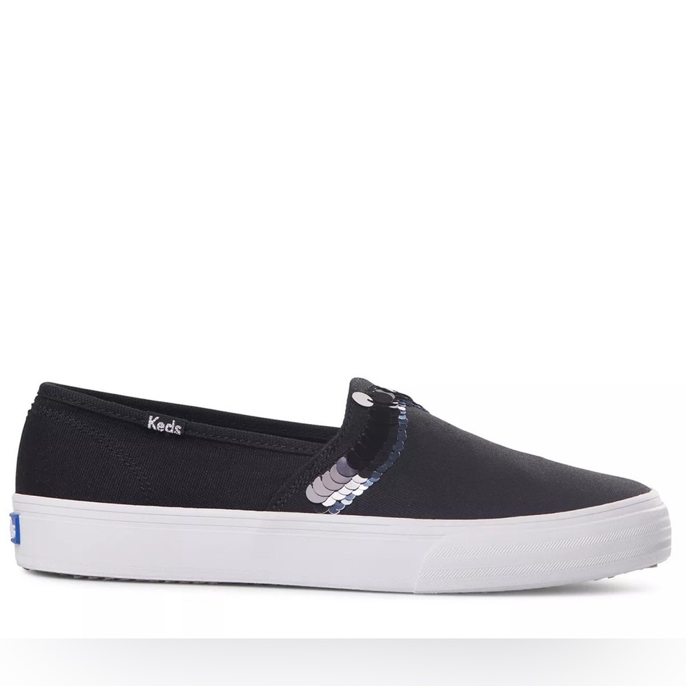 Keds Double Decker Black Sequin Slip-On Shoes Sneakers Size 7.5 Medium Brand New